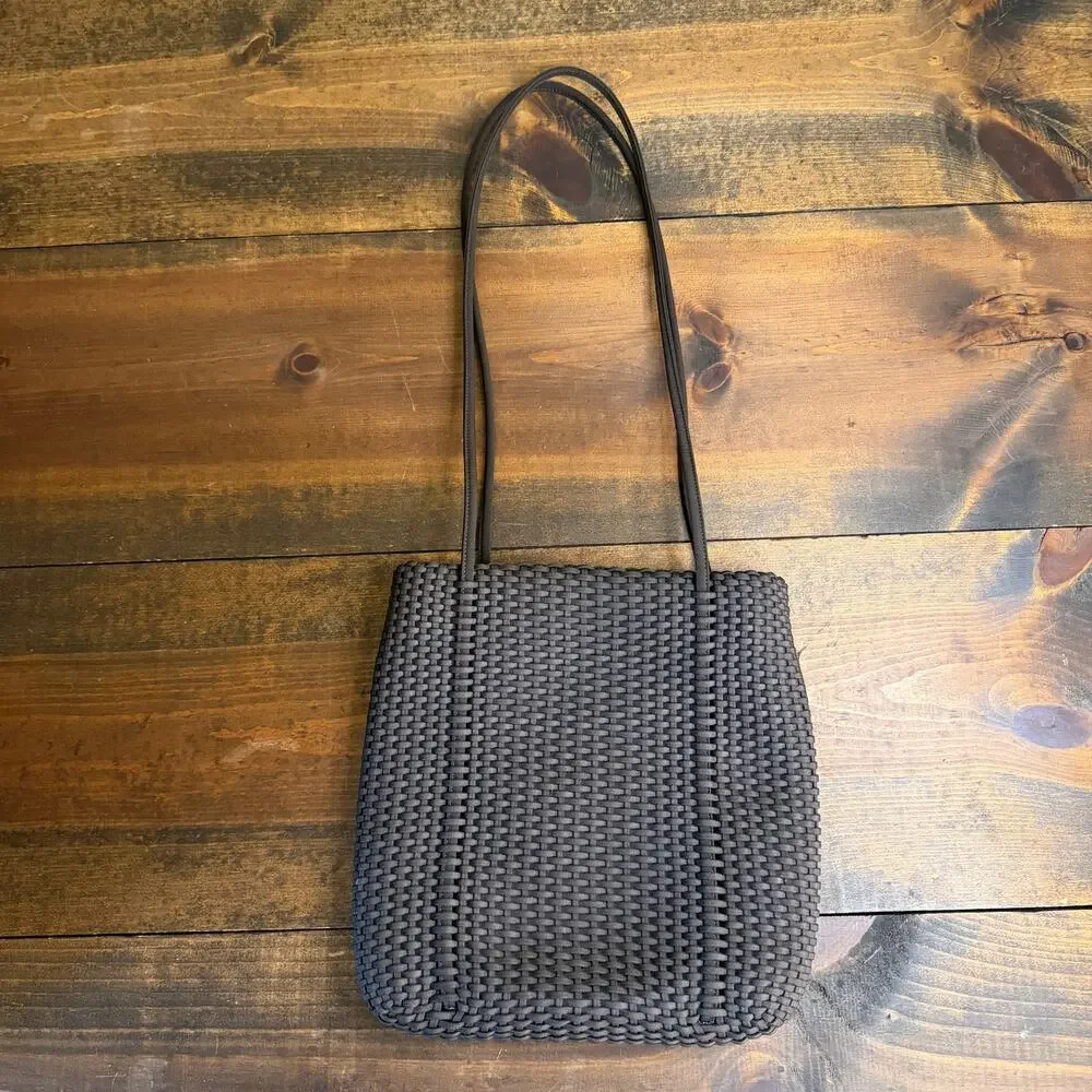 Nine West Chocolate Brown Woven Shoulder Bag Purse Y2K Square Zip Closure